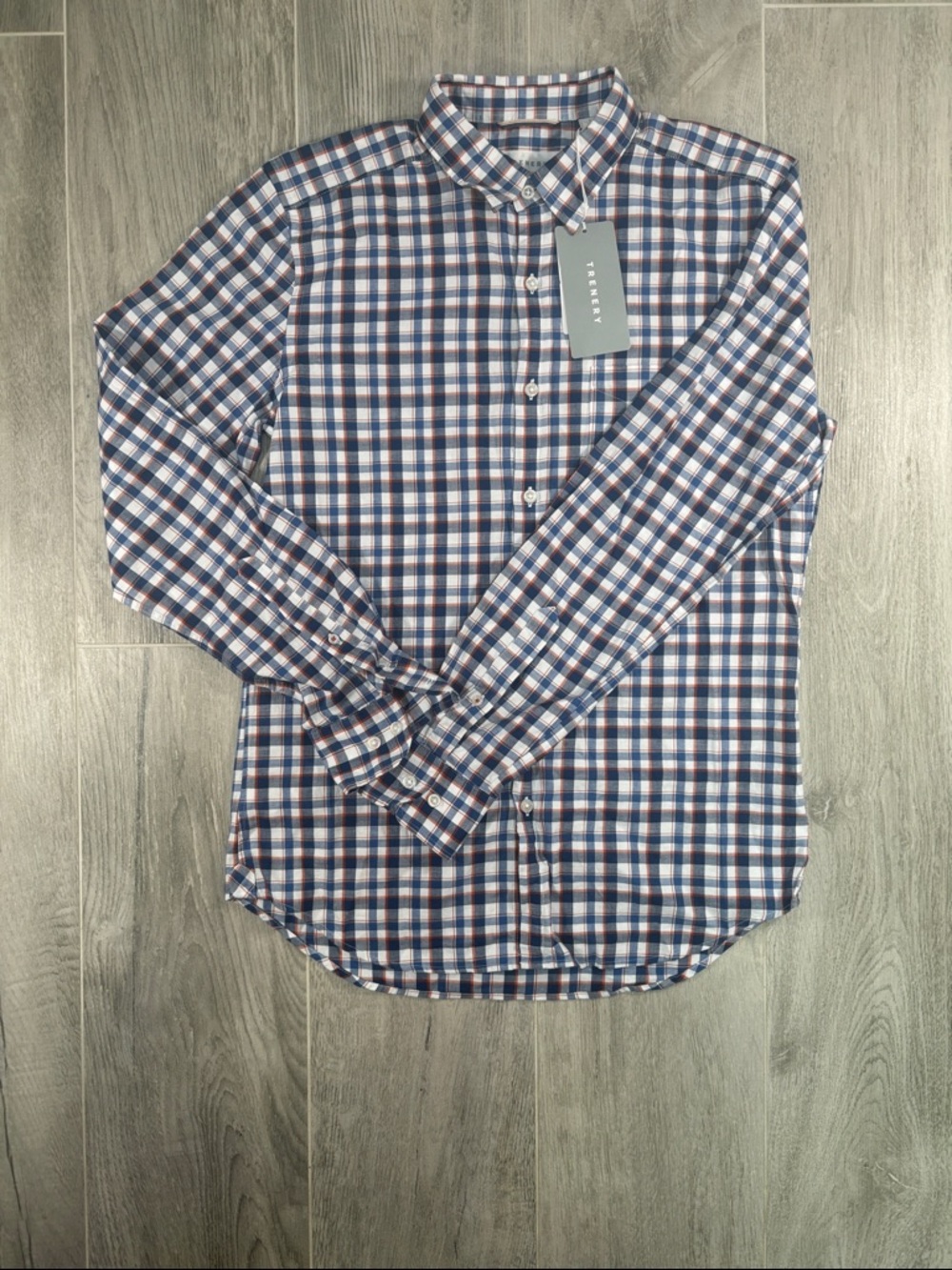 Trenery Slim Fit Blue Plaid Shirt Mens S Button Up NWT